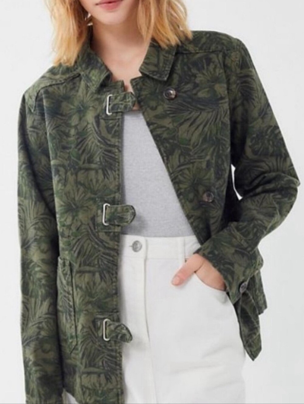 BDG Palm Print Military Buckle Jacket In S